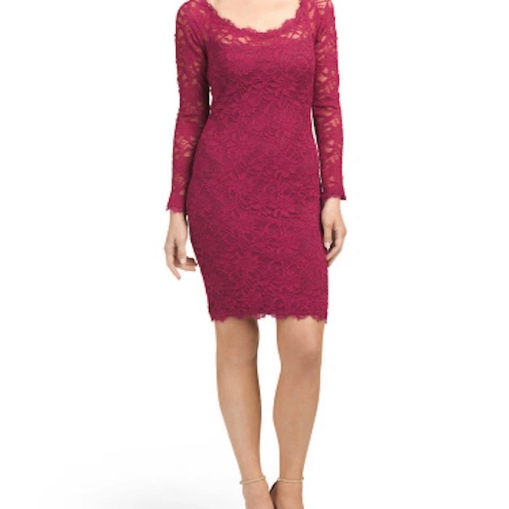 Jump Apparel Eyelash Lace Long Sleeve Bodycon Dress Fuchsia Pink Size Juniors LG